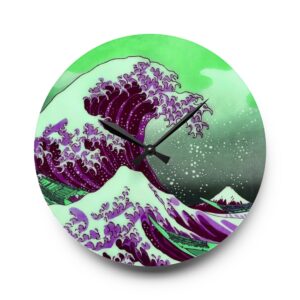 Great Wave off Kanagawa - Purple Acrylic Wall Clock